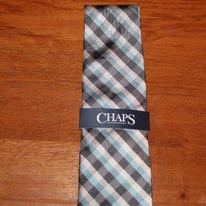 Men's Chaps Necktie Penelope Gingham 100% Silk Silver/Aqua